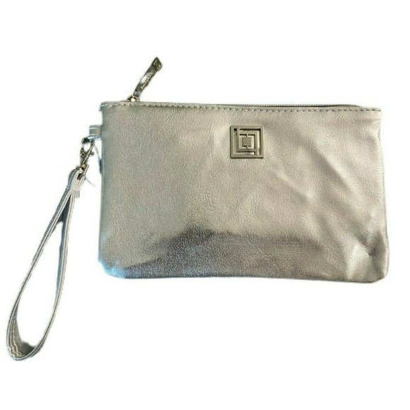 Liz Claiborne Silver Metallic Phone USB Charging Wristlet Wallet RFID - Picture 1 of 3